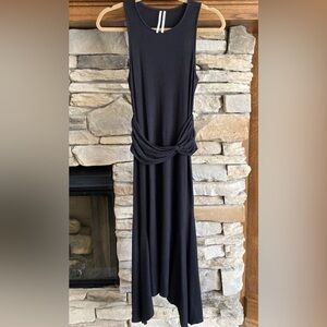 Anthropologie Black Ribbed Knot Front Midi Dress